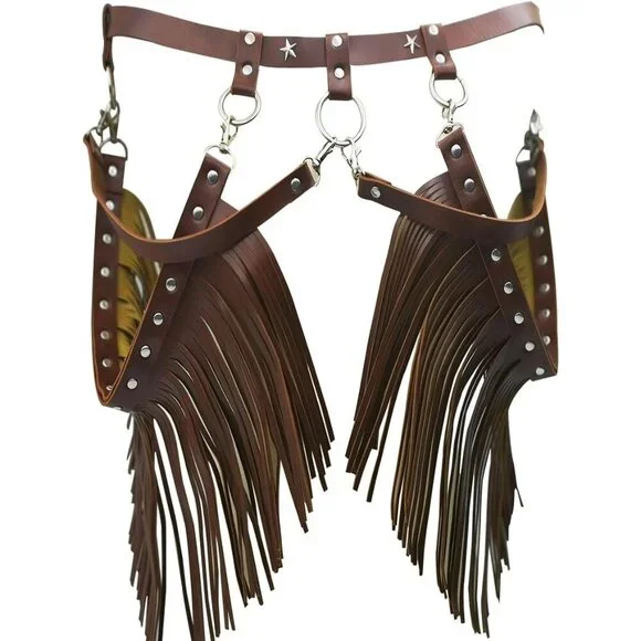 Women Leather Garter Waist Belt Fringe Tassel Punk Gothic Festival Dance - Picture 6 of 9